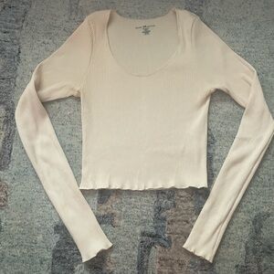 Cream Ribbed Brandy Melville Long Sleeve Top